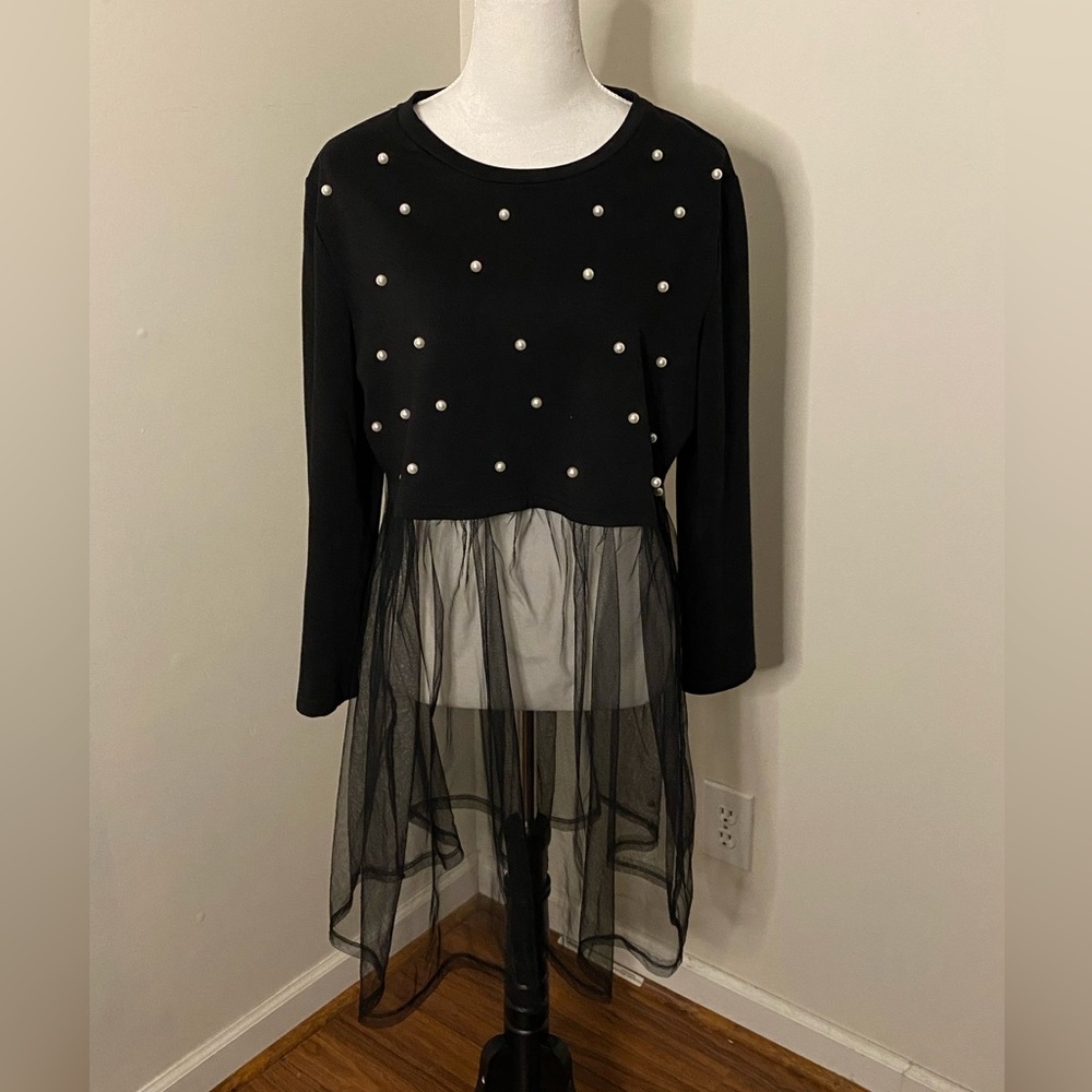 ⭐️ SHEIN size 0XL pearled sweater with sheer skirt